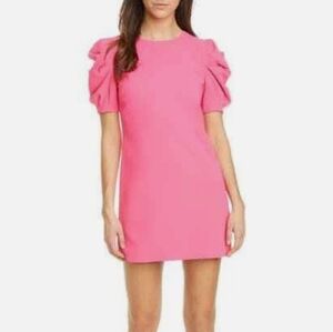 Alice + Olivia Bright Pink Puff Sleeve Zipper Back Mini Dress Size 14